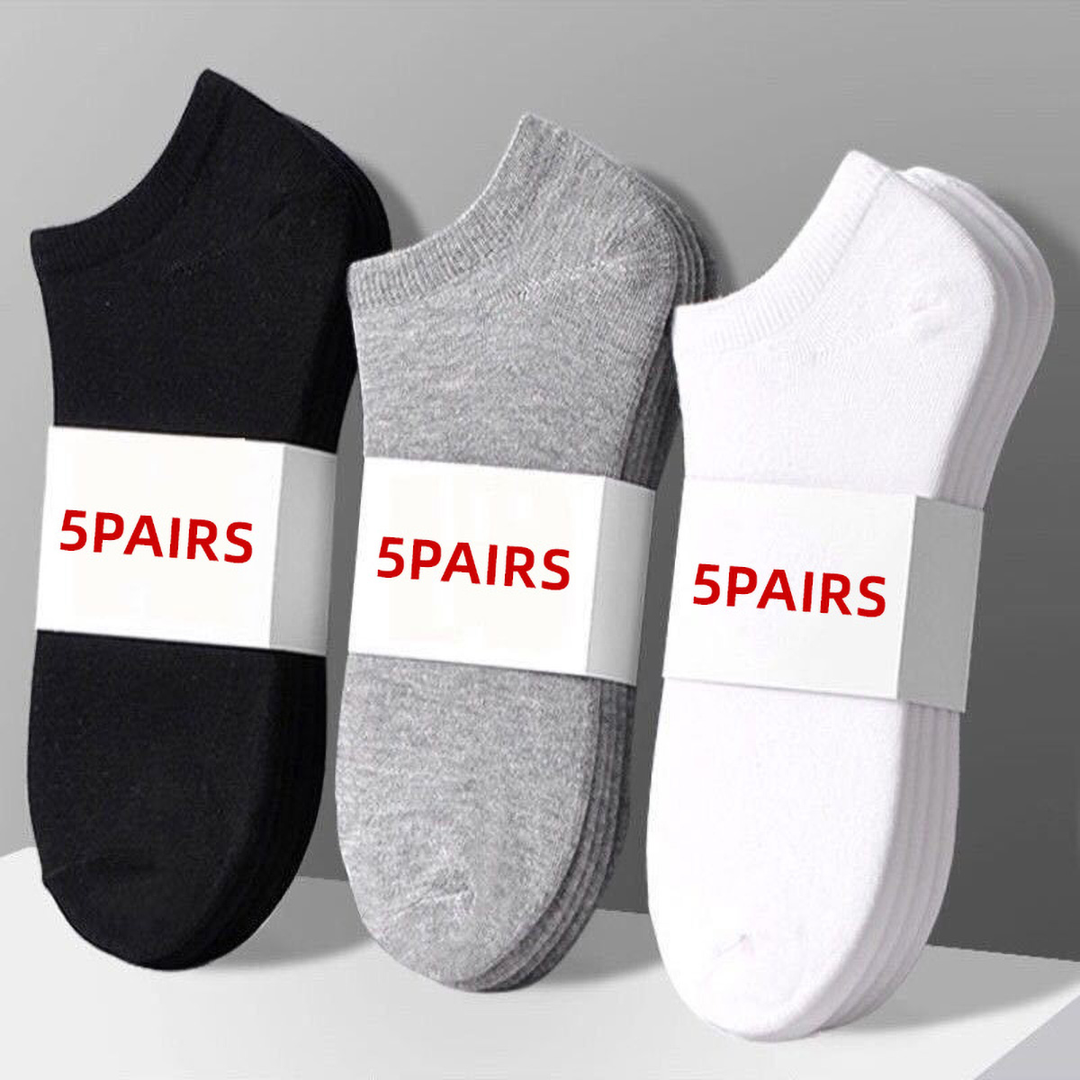 Socks Ankle Men - 5 Paar lässige, einfarbige Unisex-Bootssocken, dünn,