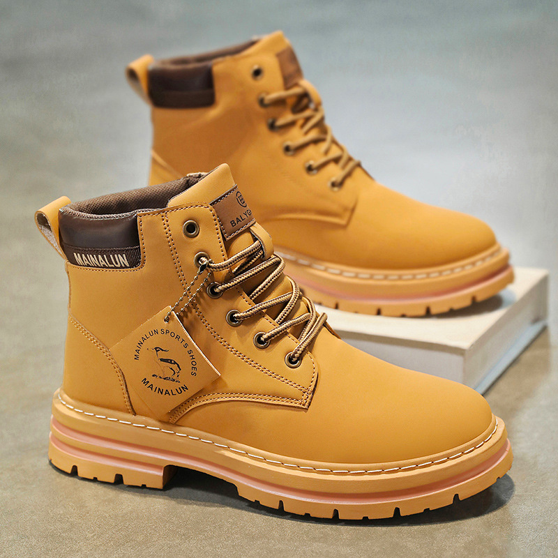 Men'S Fashion Videos - Klassische Herren-High-Top-Stiefel, hochwertige gelbe Lederstiefel, modische