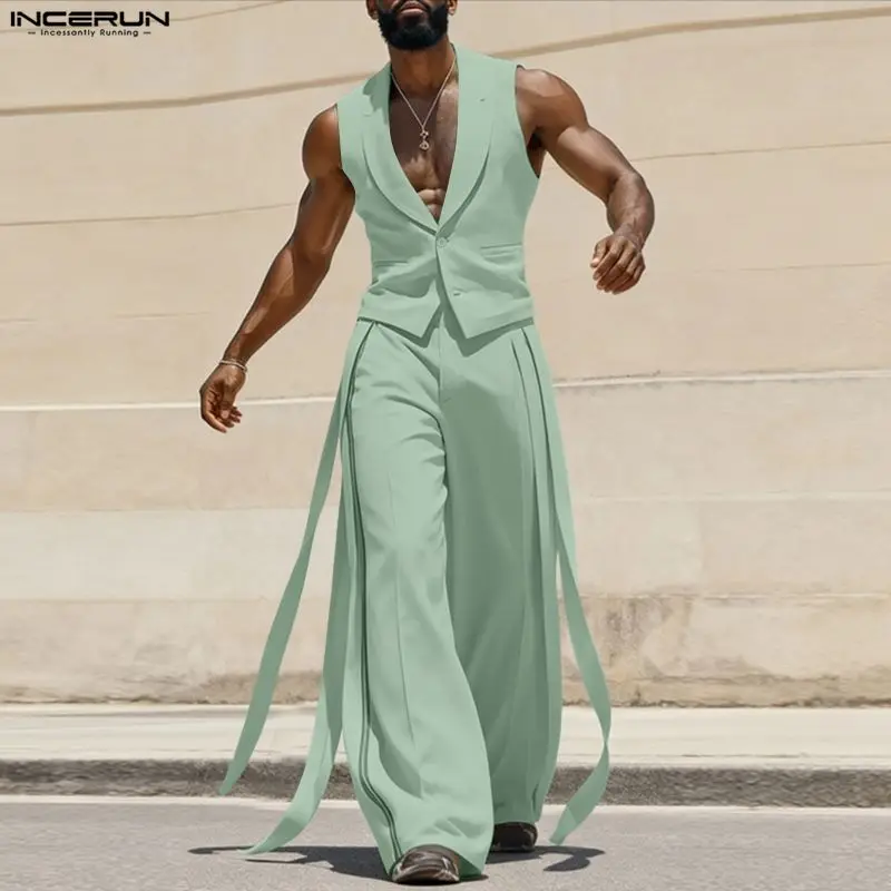 Mens Fashion Summer - INCERUN Herren-Sets Einfarbige V-Ausschnitt Ärmellose Westen