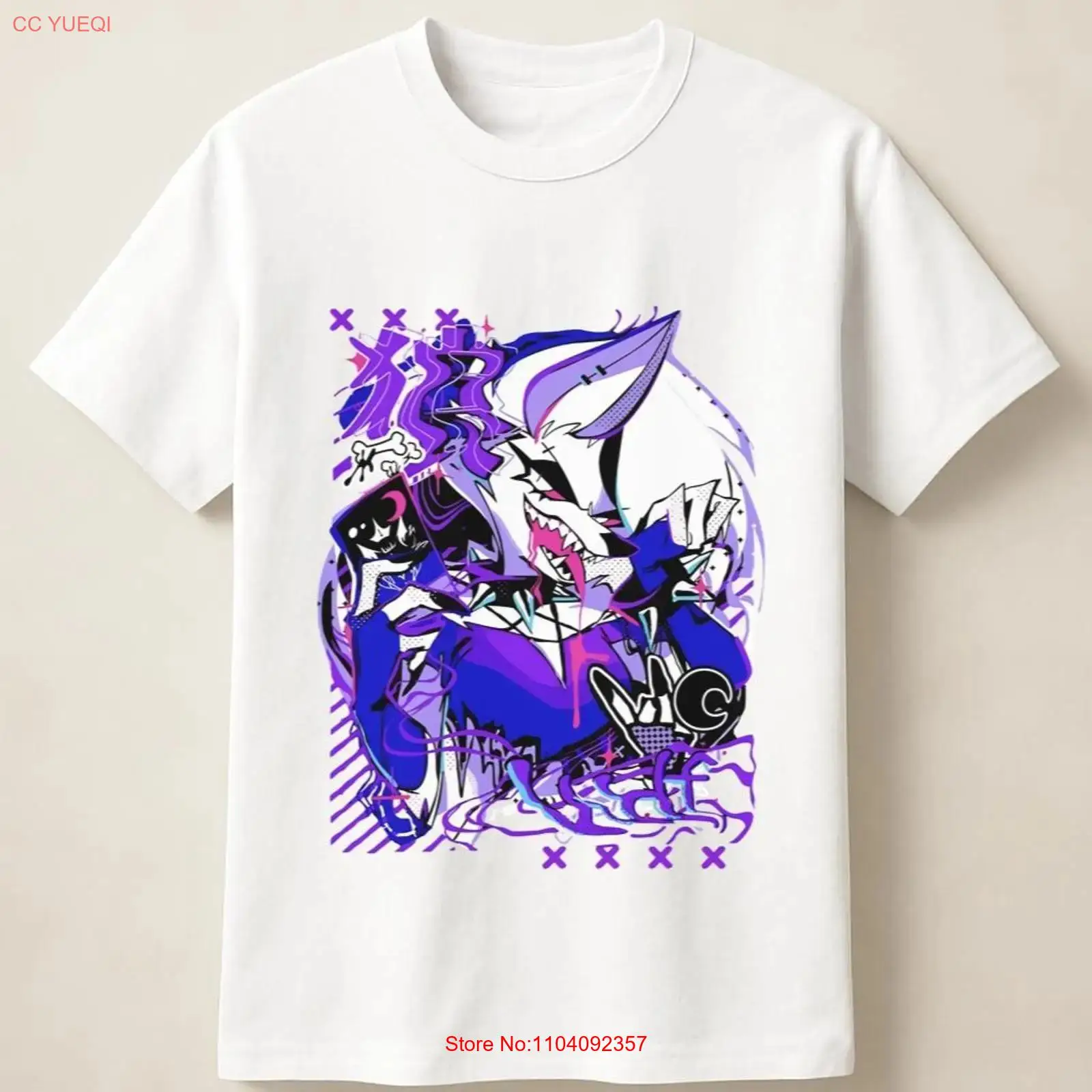 Poster Men Fashion - Lila Anime-Wolf im Graffiti-Poster-Stil T-Shirt Vintage