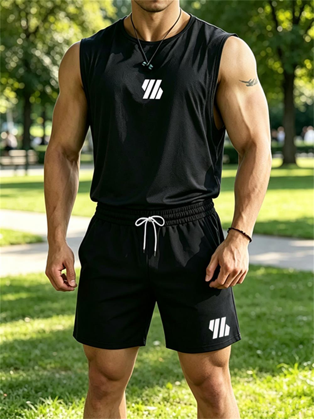 Mens Fashion Summer - 2026 neue Herren-Markenweste Zweiteiliges Fitness-Lauf-Sportoutfit Modisch