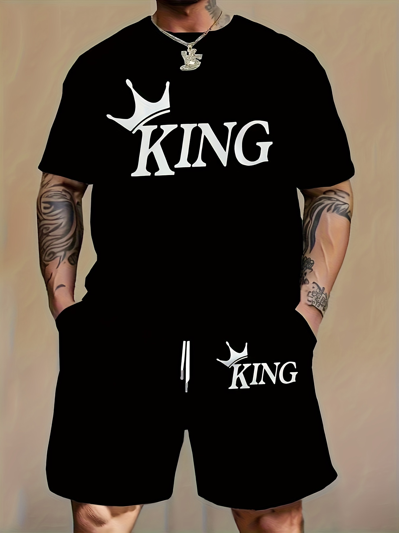 Men'S Fashion Videos - Herrenmode 2-teiliges Set mit Buchstabendruck, Kurzarm-T-Shirt