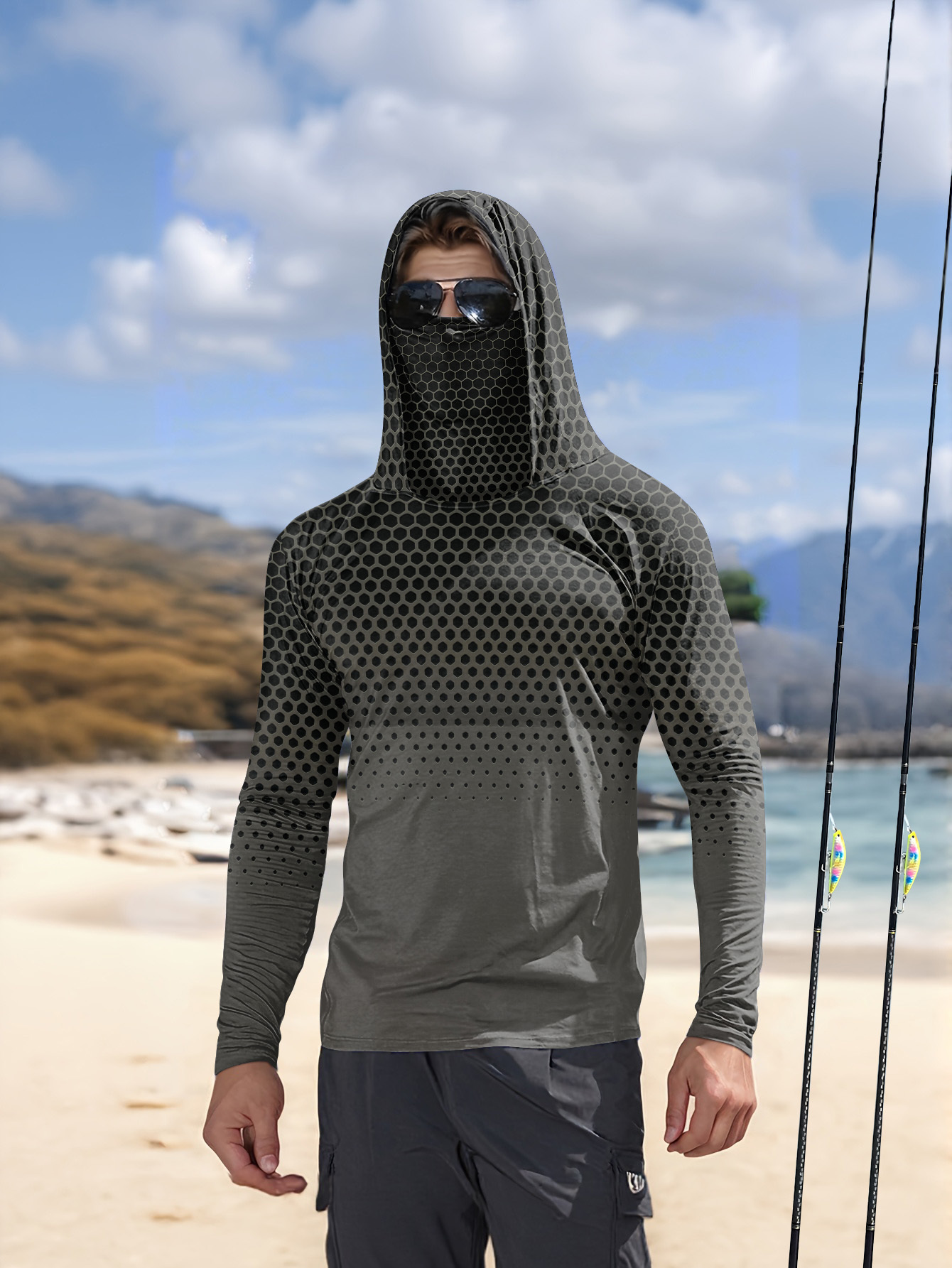 Mens Fashion Summer - Herren Sommer UPF50+ Angel-Hoodie mit Gesichtsmaske,