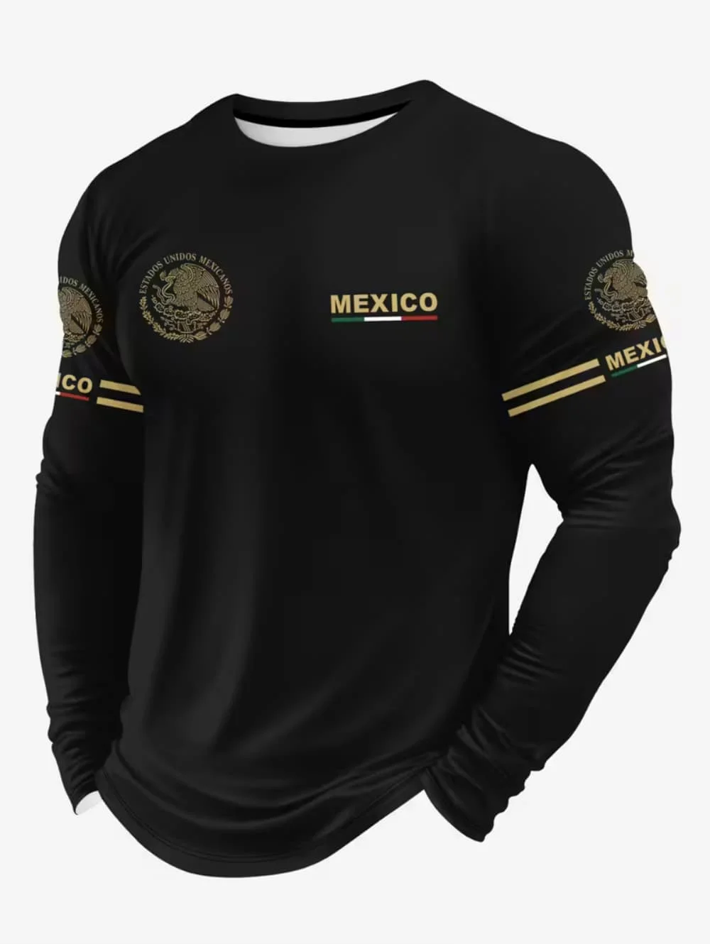 Men'S Fashion T Shirts - Herren-T-Shirt mit Mexiko-Adler-Print, modisches, bequemes Langarm-T-Shirt,