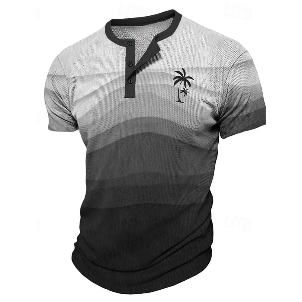 Mens Fashion Clothes - Herren-T-Shirt mit lustigem 3D-Kokosnussbaum-Print, Henley-Shirts, modisches