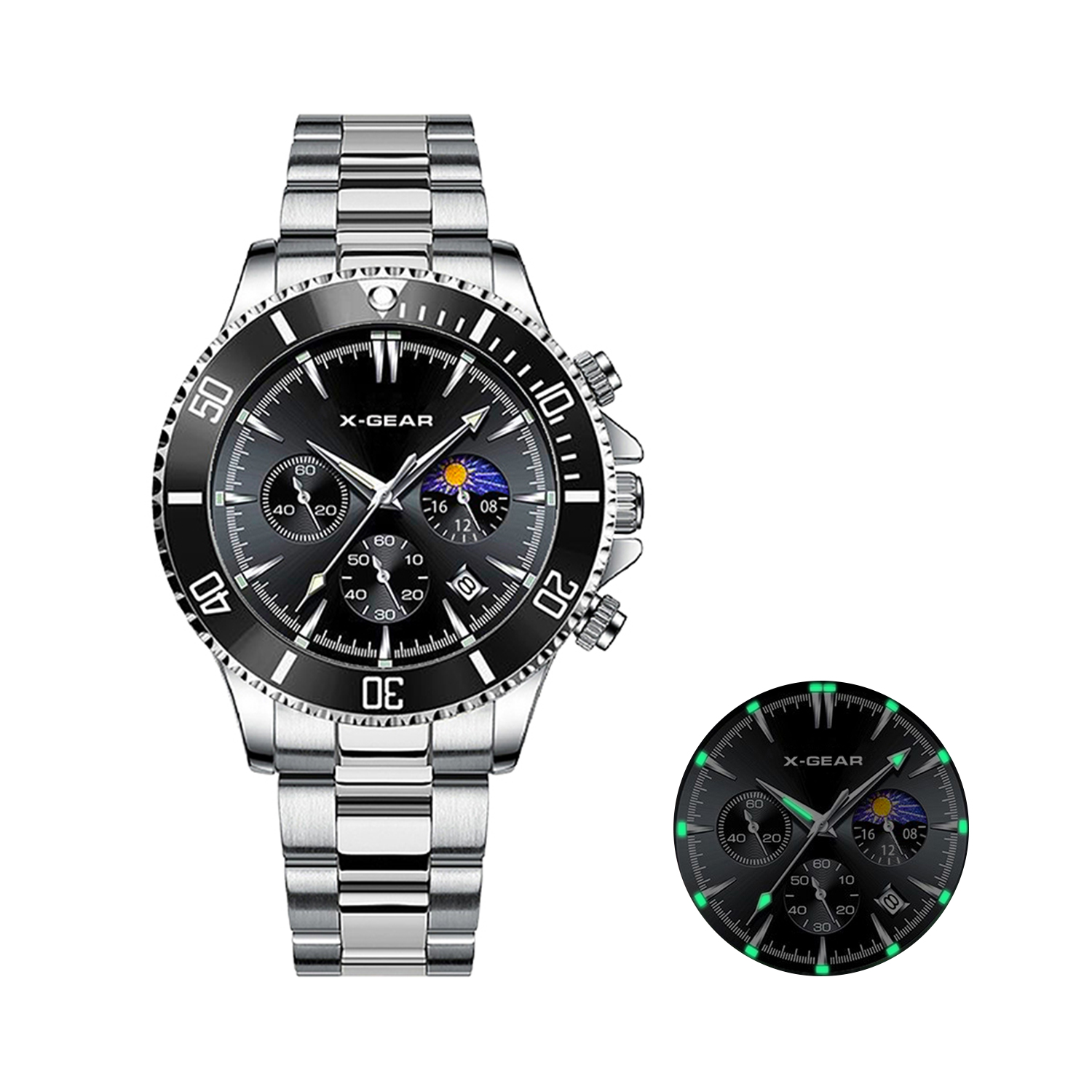 Men'S Fashion X - X-GEAR Modische Kalender-Herrenuhr Luxuriöses Schwarzes Zifferblatt