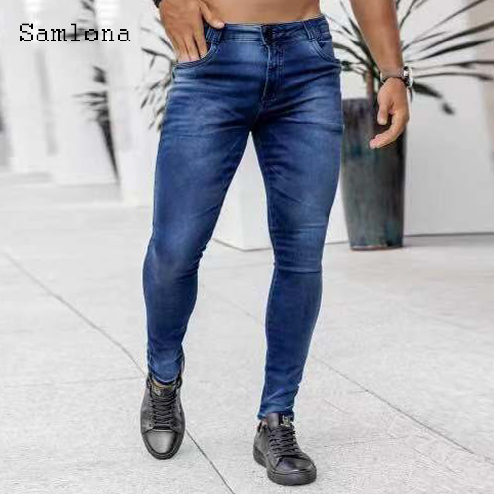 Men'S Fashion Grey Jeans - Samlona Jeans Herrenmode Skinny Denim Hose