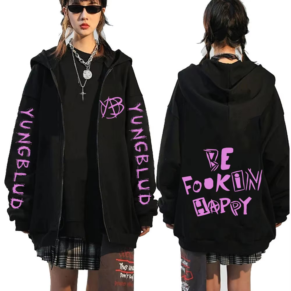 Mens Fashion Zip Up Hoodies - Rock-Sänger Yungblud Be Fookin Happy Zipper
