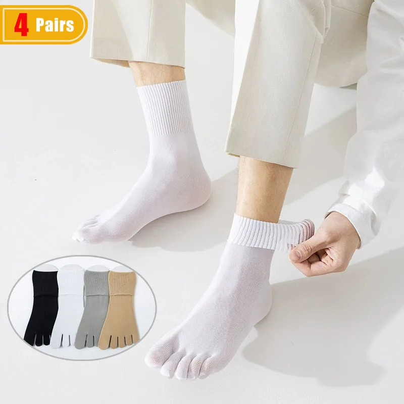 Socks Ankle Men - 4 Paar Sommer-Dünne Fünf-Finger-Socken aus Seide