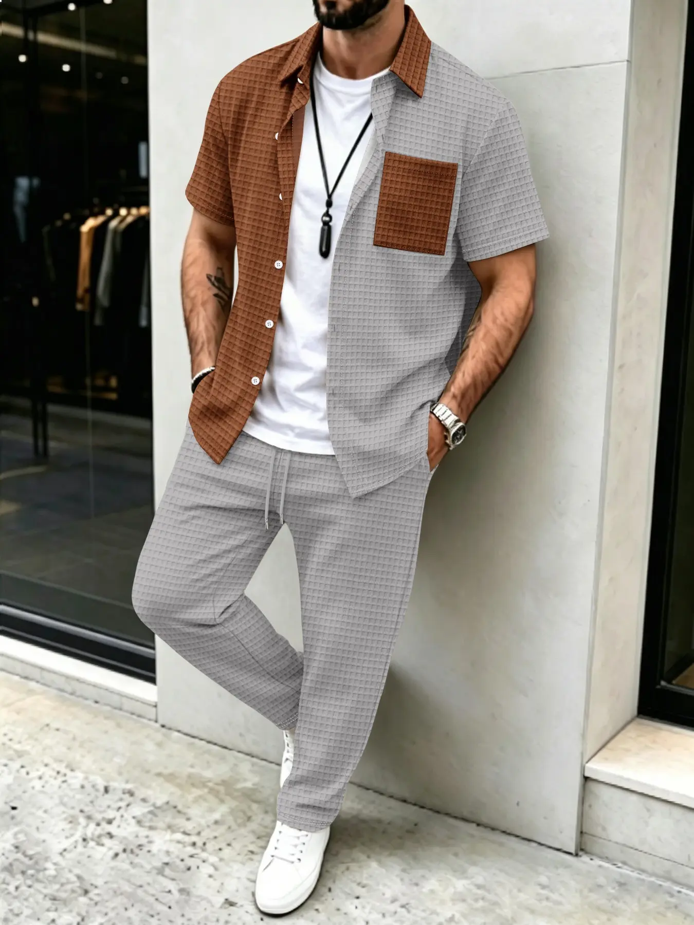Herren-Set mit Waffelmuster-He – Mens Fashion Clothes Bewertung und Preis