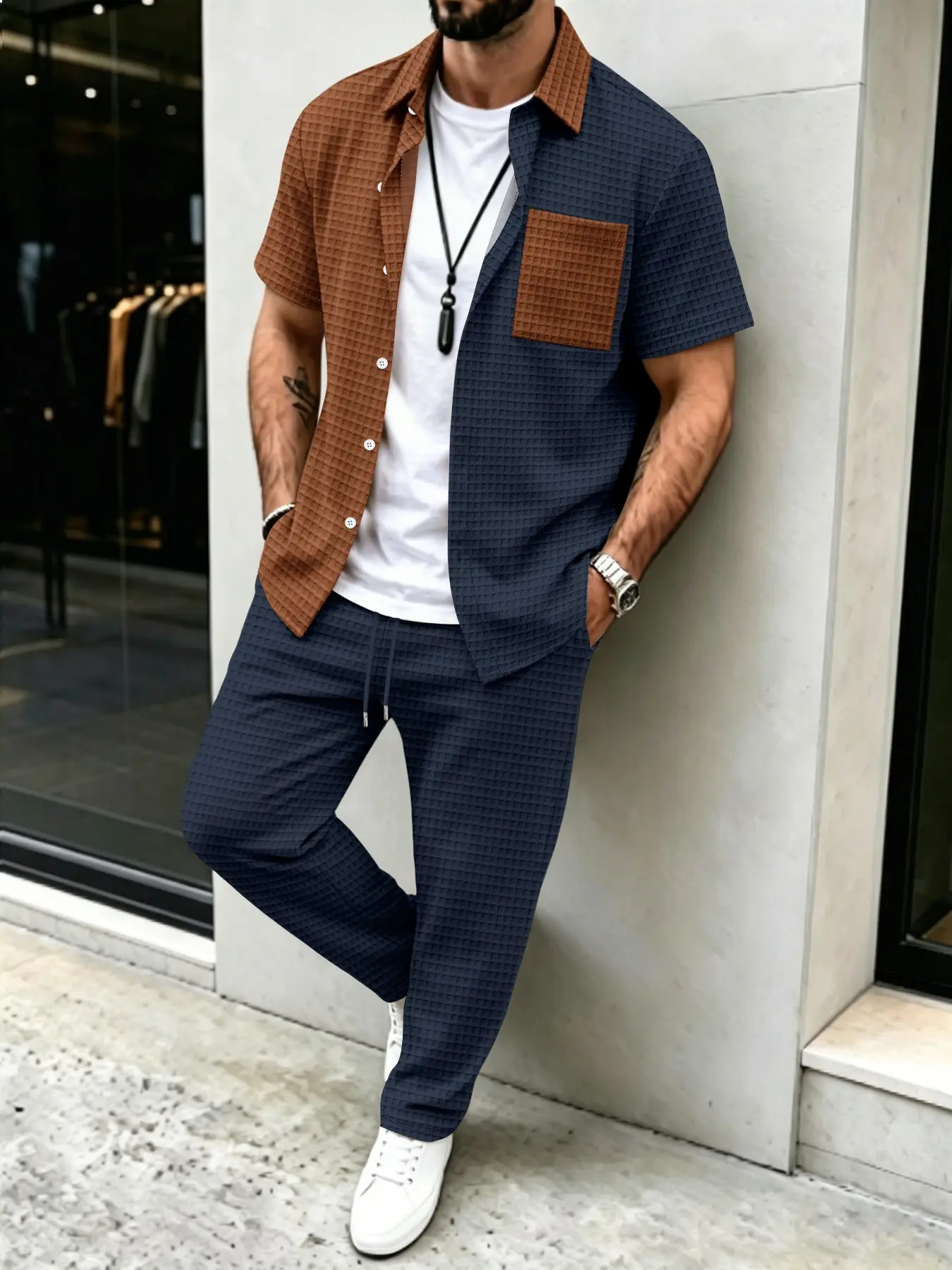 Herren-Set mit Waffelmuster-He – Mens Fashion Clothes Bewertung und Preis