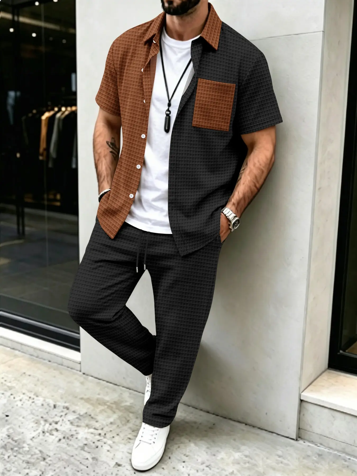 Herren-Set mit Waffelmuster-He – Mens Fashion Clothes Bewertung und Preis