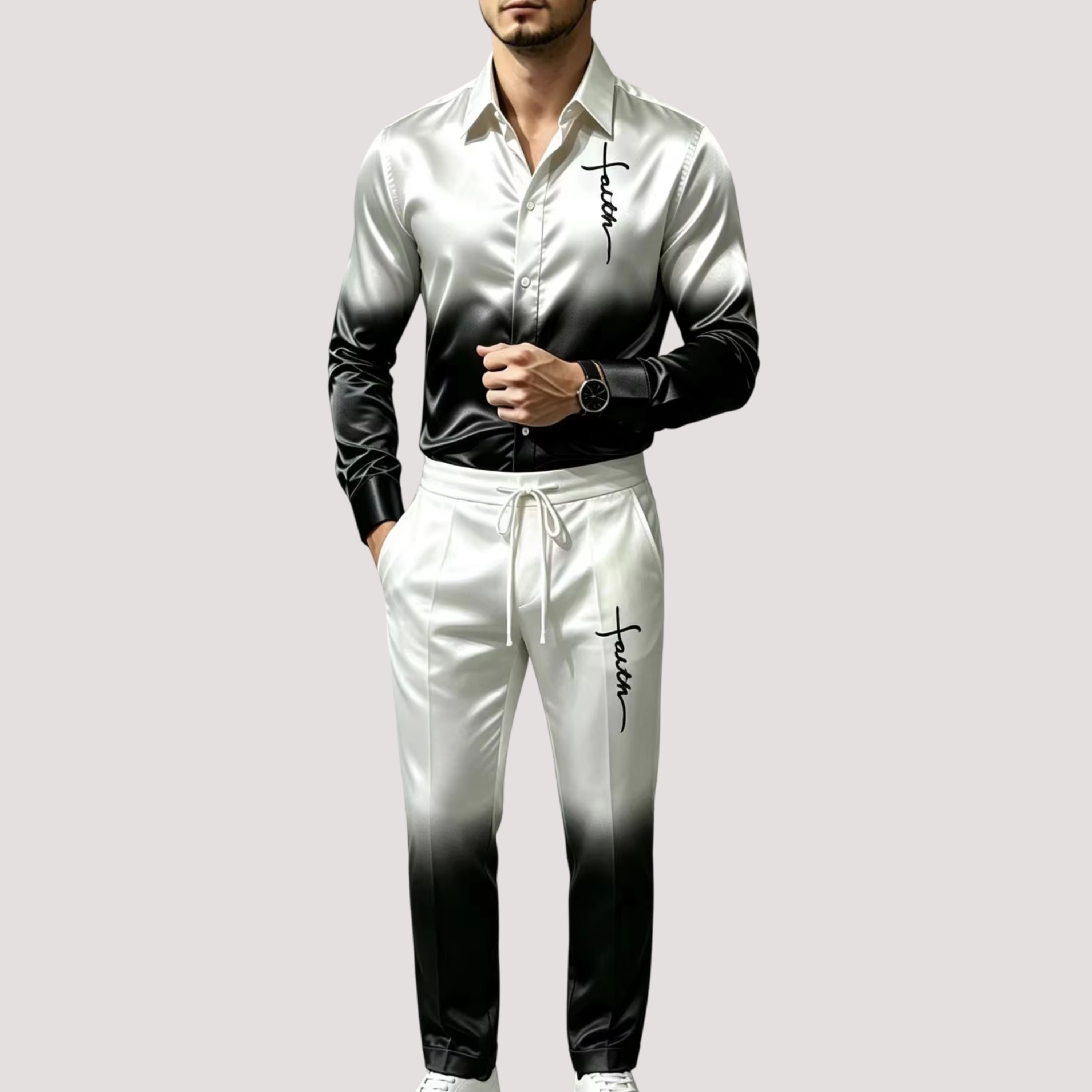 Herren-Satin-Seiden-Sportanzug – Mens Fashion Clothes Bewertung und Preis